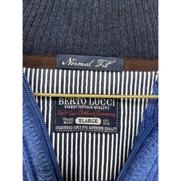 Berto Lucci Men’s XL Sweater 1/4 Zip Pullover Blue Knit Normal Fit Wool Blend - Picture 2 of 9